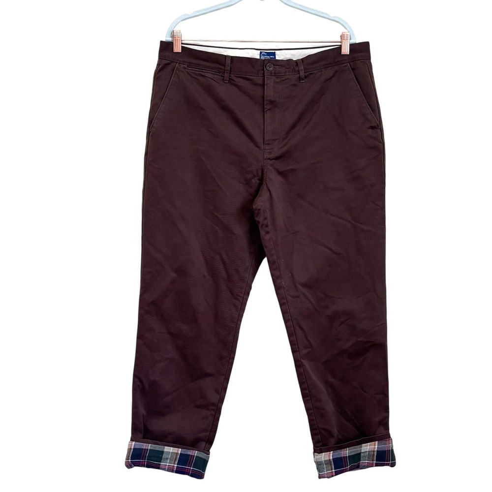J Crew Mens Plaid Flannel Lined Cabin Chino Pants 36X32 (37X31) Brown Cotton